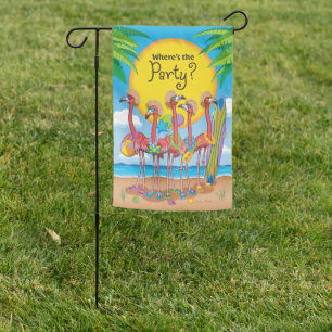 Where's The Party Flamingos Reversible Garden Flag