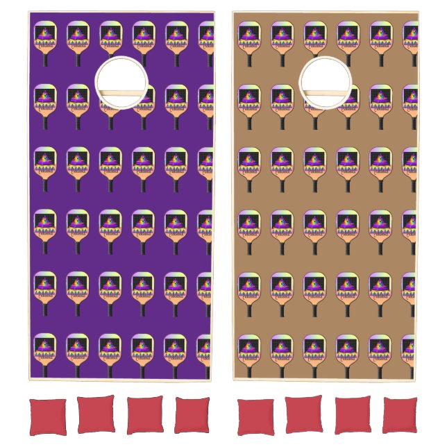 Where's The Pickleball Purple + Tan Cornhole Set (Set)