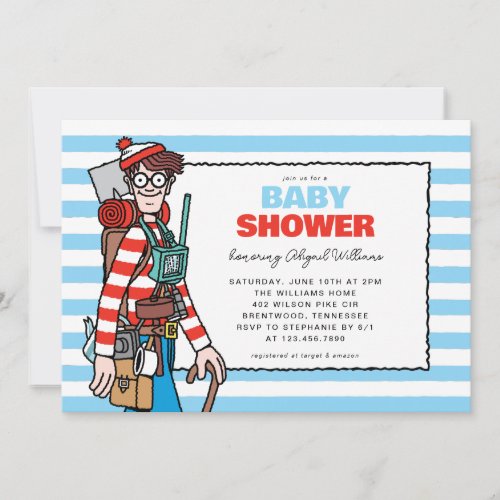 Wheres Waldo Blue Baby Shower Invitation