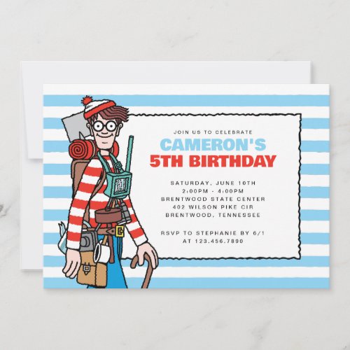 Wheres Waldo Blue Kids Birthday  Invitation