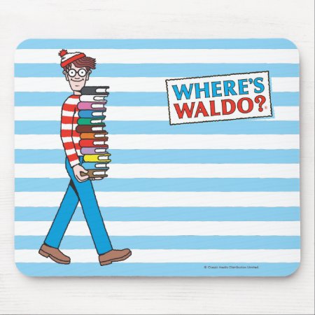 Where's Waldo Carrying Stack Of Books Mouse Pad