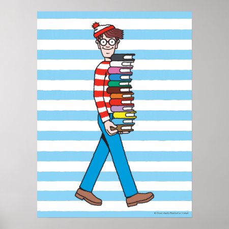 Where's Waldo Carrying Stack Of Books Poster