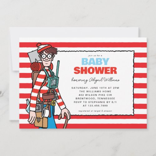 Wheres Waldo Red Baby Shower Invitation