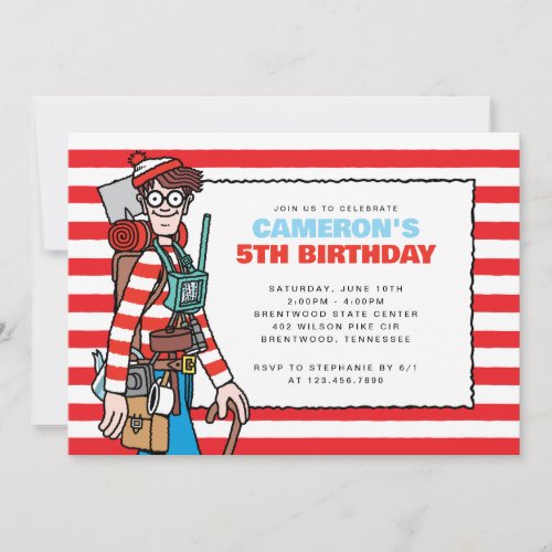 Wheres Waldo Red Kids Birthday  Invitation