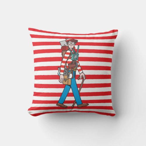 Wheres Waldo with all his Equipment Throw Pillow