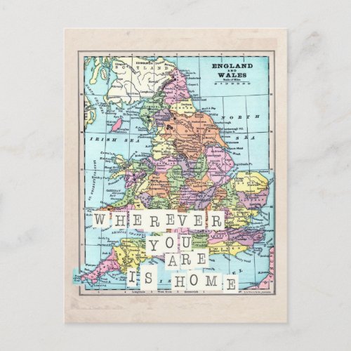 Wherever You Are Is Home Vintage Map Postcard