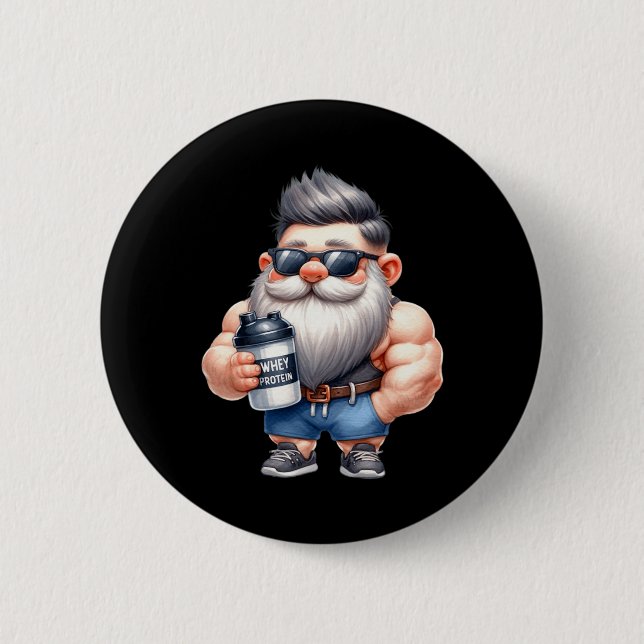 Whey Protein Gnome Dad Funny Bodybuilder Graphic F Button (Front)