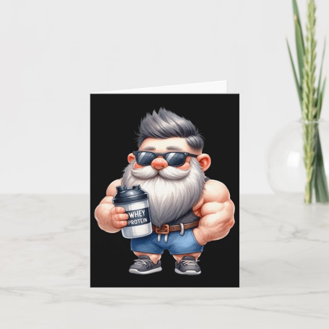 Whey Protein Gnome Dad Funny Bodybuilder Graphic F Card (Front)