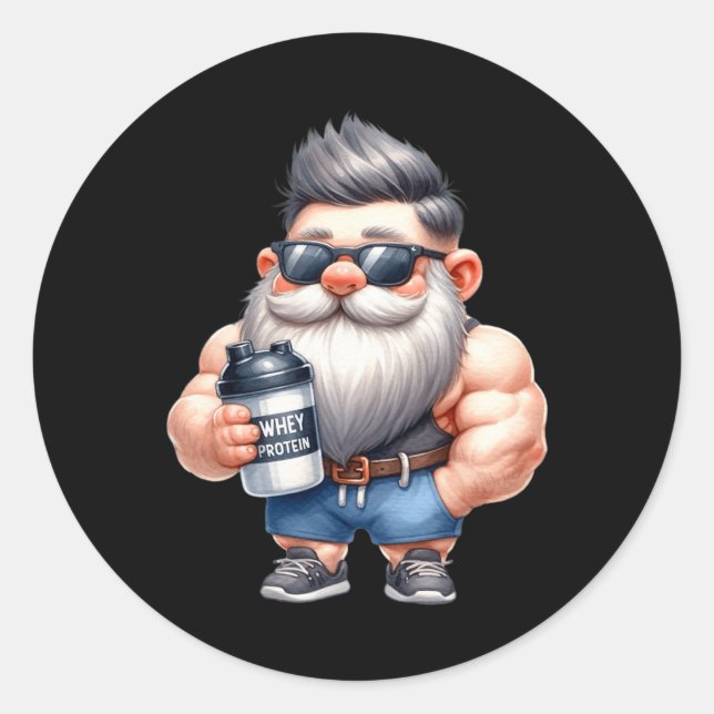 Whey Protein Gnome Dad Funny Bodybuilder Graphic F Classic Round Sticker (Front)