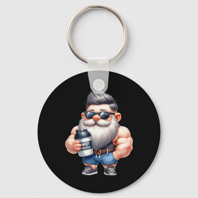 Whey Protein Gnome Dad Funny Bodybuilder Graphic F Keychain (Front)