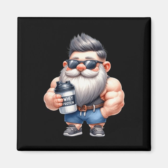 Whey Protein Gnome Dad Funny Bodybuilder Graphic F Magnet (Front)