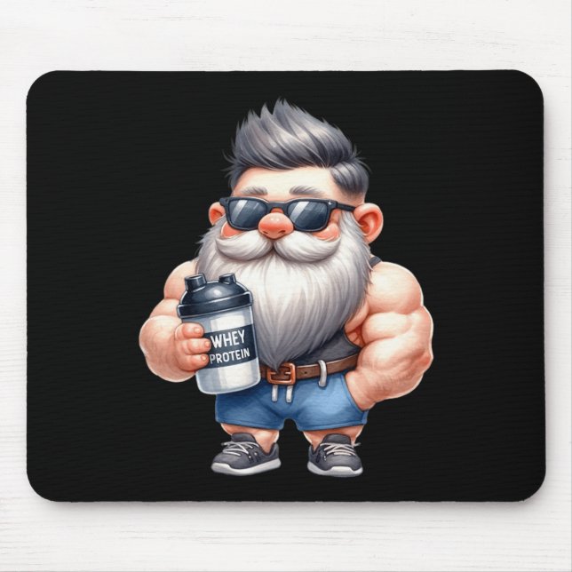 Whey Protein Gnome Dad Funny Bodybuilder Graphic F Mouse Pad (Front)