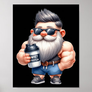 Whey Protein Gnome Dad Funny Bodybuilder Graphic F Poster