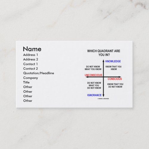 Which Quadrant Are You In Knowledge Humor Business Card