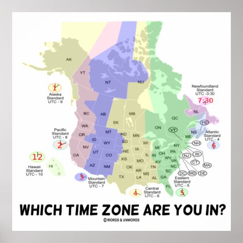 Which Time Zone Are You In United States Canada Poster