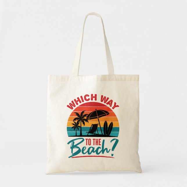 Which Way to the Beach Cute Summer Beach Lover Tote Bag (Front)
