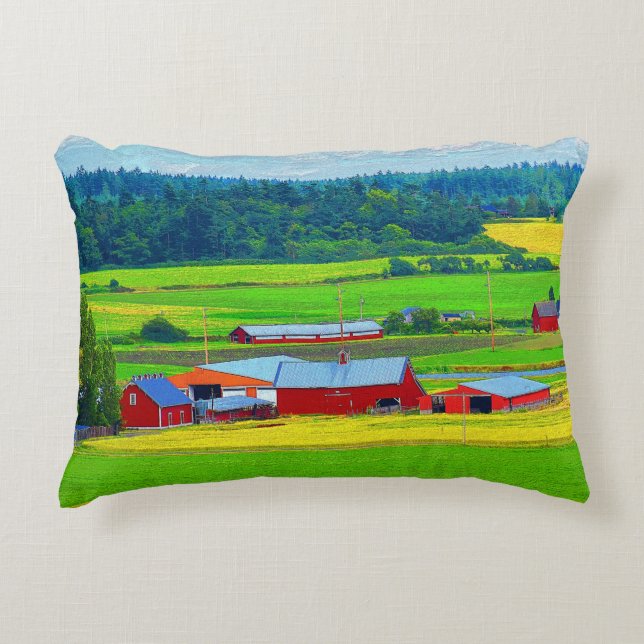 Whidbey Island Red Barn Accent Pillow (Front)