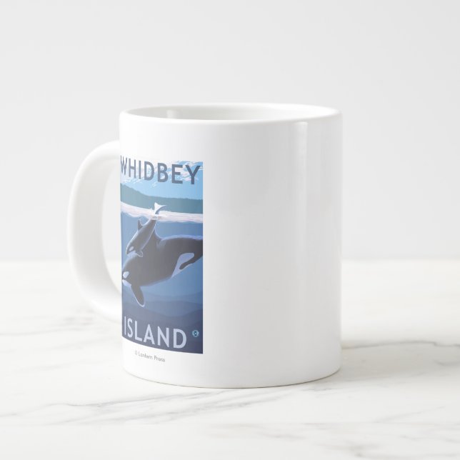 Whidbey Island, WashingtonOrca and Calf Giant Coffee Mug (Front Left)