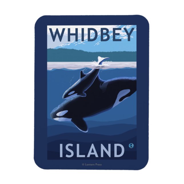Whidbey Island, WashingtonOrca and Calf Magnet (Vertical)