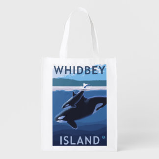 Whidbey Island, WashingtonOrca and Calf Reusable Grocery Bag