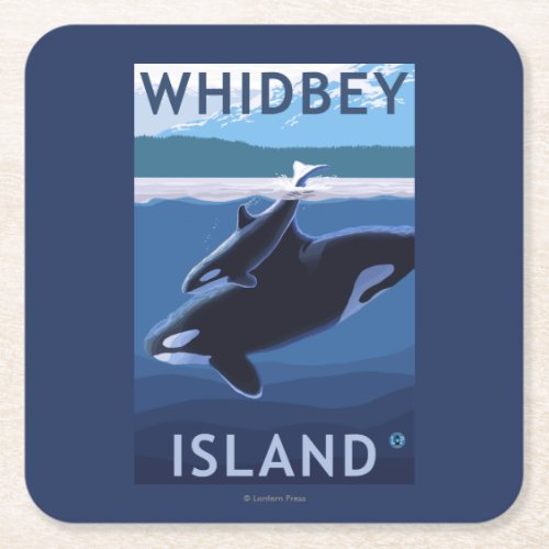 Whidbey Island WashingtonOrca and Calf Square Paper Coaster