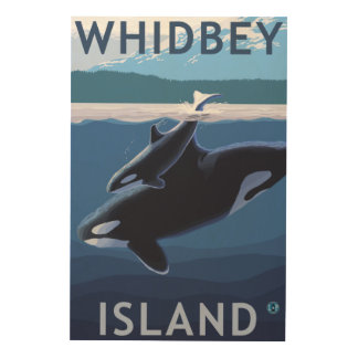 Whidbey Island, WashingtonOrca and Calf Wood Wall Art