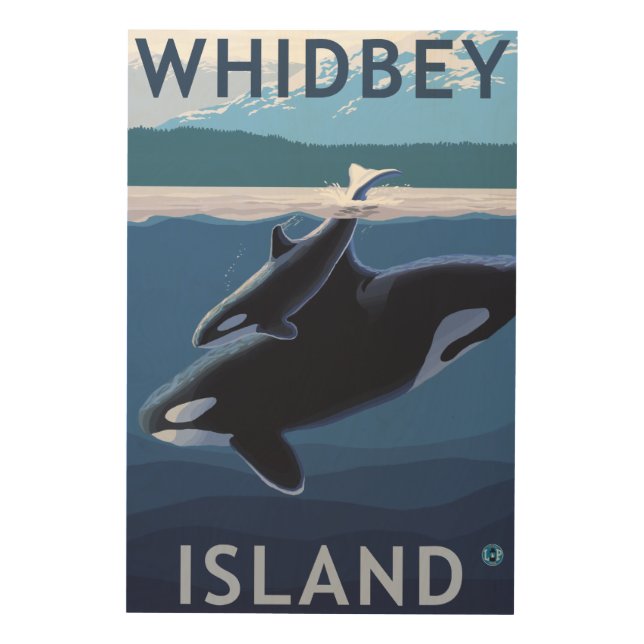 Whidbey Island, WashingtonOrca and Calf Wood Wall Art (Front)