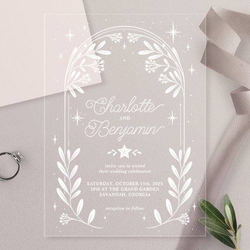 Whie Celestial Starry Floral Arch Wedding Acrylic Invitations