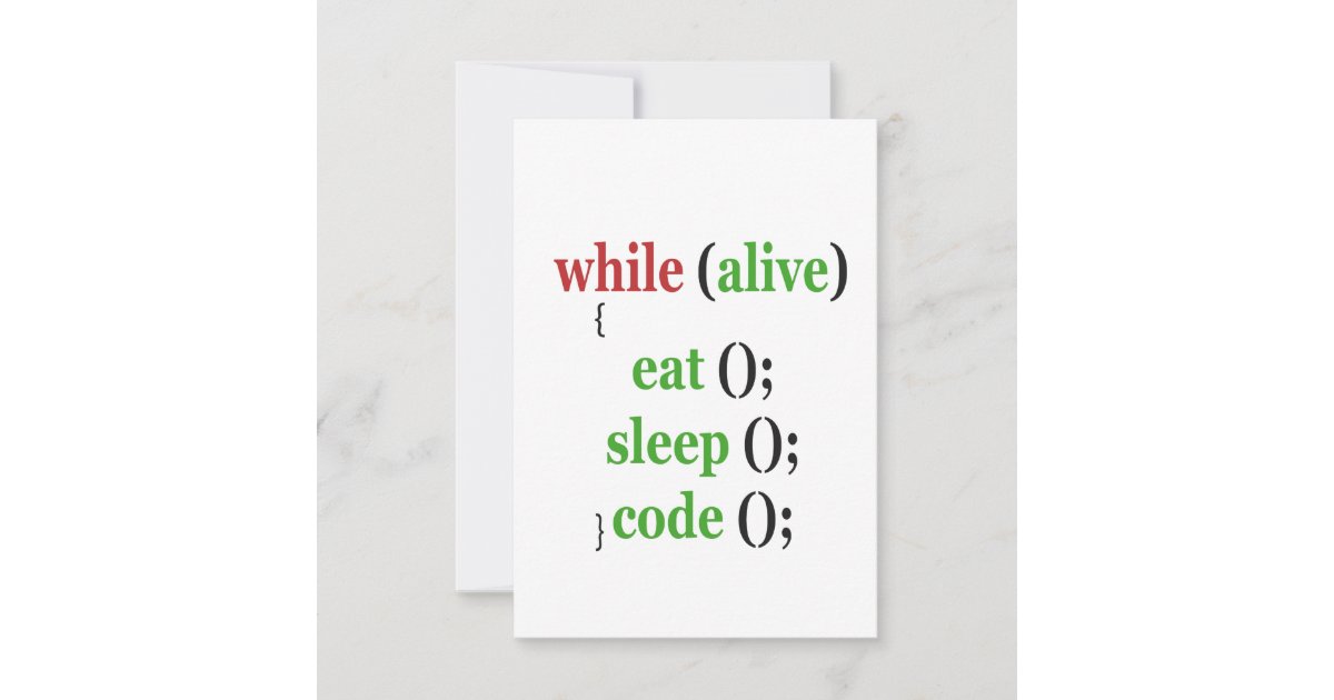 While Alive Code Stickers While Alive Eat Sleep Code Funny PRogrammer Gift Thank You Card | Zazzle