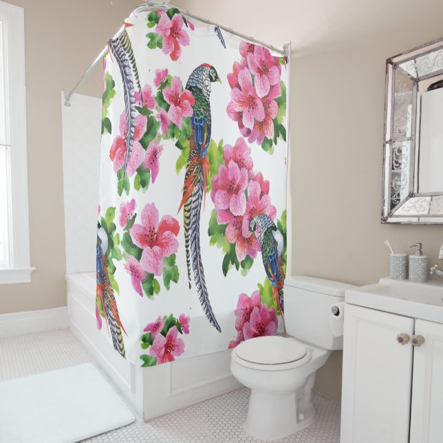While Peasant And Tropical Pink Flowers Shower Curtain (In Situ)