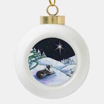 While Shepherds Watched Ornament...blk & Wht Es Ceramic Ball Christmas Ornament by ArtfulPawDesigns at Zazzle
