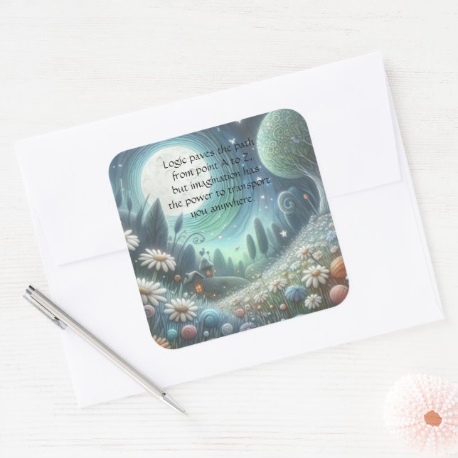 Whimical Night & Quote	 Square Sticker (Envelope)