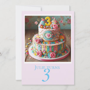 WHIMISCAL 3rd BIRTHDAY CAKE PARTY INVITATION
