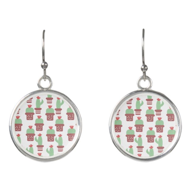 Whimiscal Cactus Cacti Pattern  Earrings (Front)