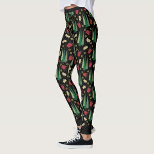 Whimiscal Christmas Tree Pattern Black Leggings