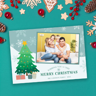 Whimiscal Christmas Tree Snowflake Photo Christmas Holiday Card