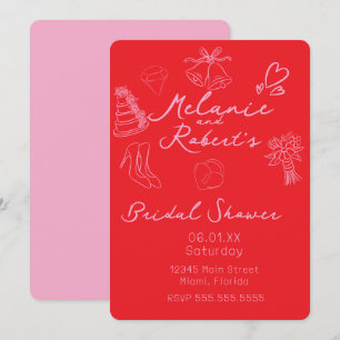 Whimiscal Doodles Bright Pink Bridal Shower  Save The Date