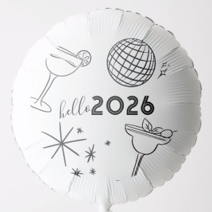 Whimiscal Doodles Hello 2026 New Years Gold Balloon