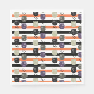 Whimiscal Halloween Cute Cats with Spots Striped Napkins