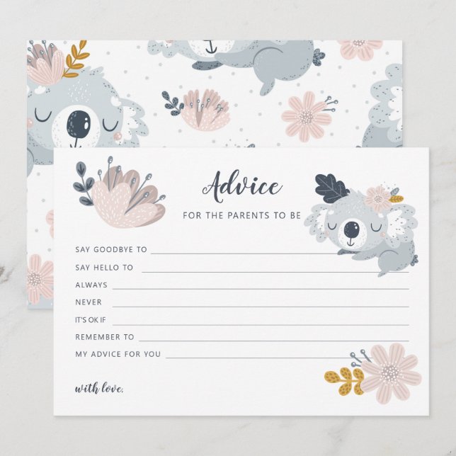 Whimiscal Koala flowers Advice for parents to be Holiday Card (Front/Back)
