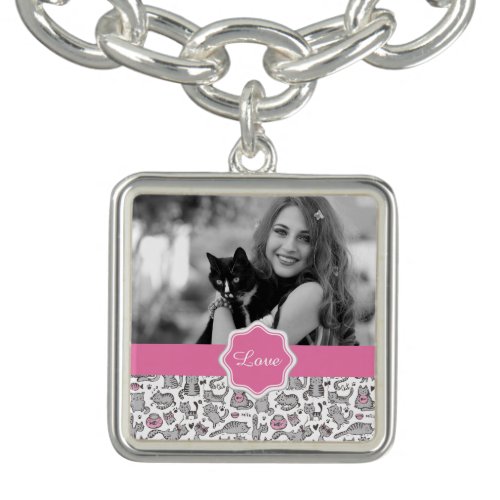 Whimiscal Pink and Gray Cartoon Cat Gift Ideas Bracelet