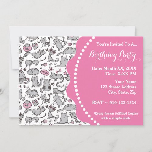 Whimiscal Pink and Gray Cartoon Cat Gift Ideas Invitation