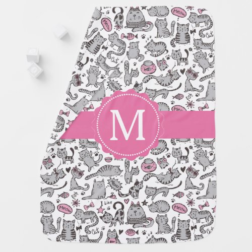 Whimiscal Pink and Gray Cartoon Cat Gift Ideas Stroller Blanket