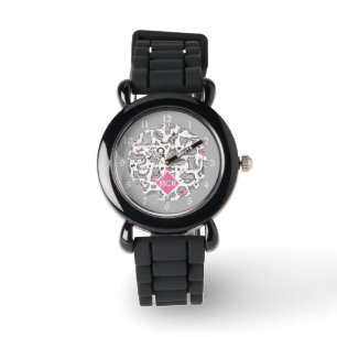 Whimiscal Pink and Gray Cartoon Cat Gift Ideas Watch