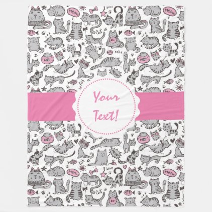 Whimiscal Pink and Gray Sketch Cat Gift Ideas Fleece Blanket