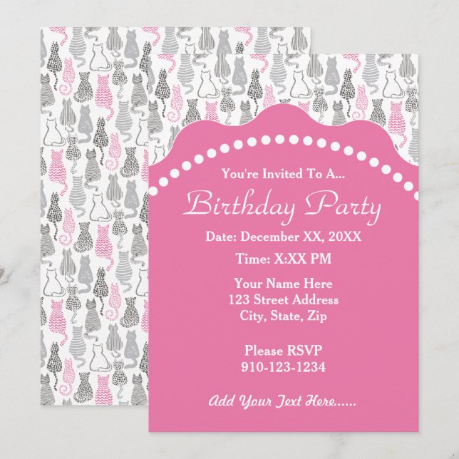 Whimiscal Pink and Gray Sketch Cat Gift Ideas Invitation (Front/Back)