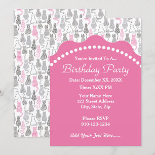 Whimiscal Pink and Gray Sketch Cat Gift Ideas Invitation