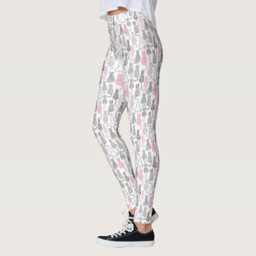Whimiscal Pink and Gray Sketch Cat Gift Ideas Leggings