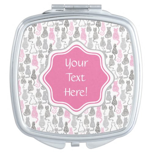 Whimiscal Pink and Gray Sketch Cat Gift Ideas Makeup Mirror