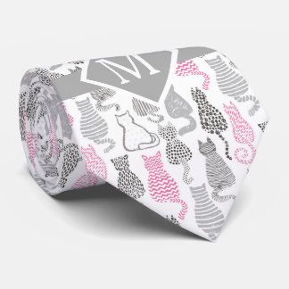 Whimiscal Pink and Gray Sketch Cat Gift Ideas Neck Tie